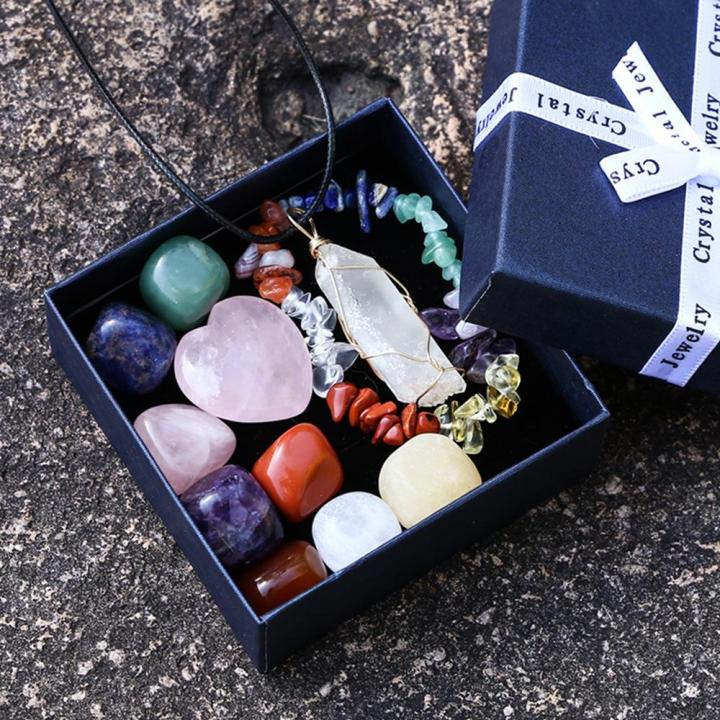 Healing Crystals Set Good Quality Colour Crystals Gift Box Pendant Set for Travel Men Women