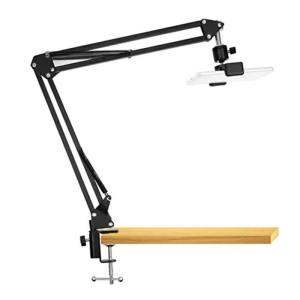 Bilashmart Overhead Video Stand Phone Holder Articulating Arm Tab Mount Boom Arm Articulating Tablet Phone Holder for Streaming Phone Baking Crafting