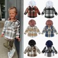 1-6Y Kids Boys Plaid Jacket Baby Autumn Clothing Long Sleeve Button Closure Hooded Plaid Outerwear Children Coats Streetwear. 