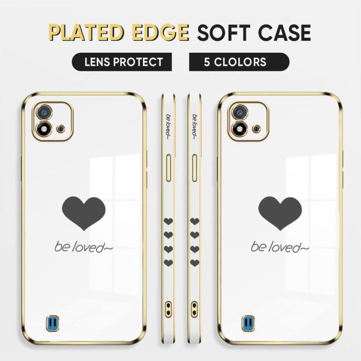 Luxury 6D Plating Case for Realme C11 2021 Phone Cases Lover Heart Side Print Soft Silicone Square Back Cover