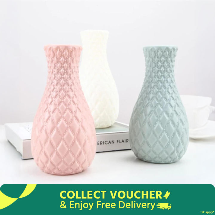 নর্ডিক স্টাইলের ডায়মন্ড প্যাটার্ন ফুলদানি নকল প্লাস্টিকের ফুলের ফুলদানি পট হোম সজ্জা - room decoration items