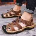 Men Summer Sandals Cowhide Leather Male Summer Shoes for Men Flat Sport Sandals Luxury Outdoor Beach Shoes Man Sandalias. 