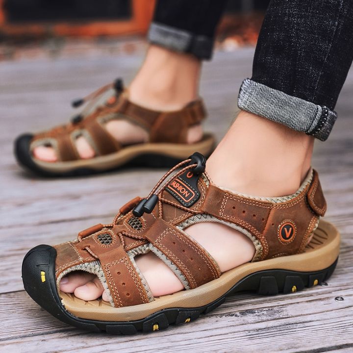 Men%20Summer%20Sandals%20Cowhide%20Leather%20Male%20Summer%20Shoes%20for%20Men%20Flat%20Sport%20Sandals%20Luxury%20Outdoor%20Beach%20Shoes%20Man%20Sandalias%20-%20Image%205