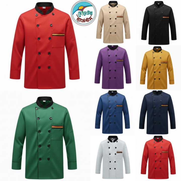 Double-Breasted Micro Twill Chef Coat – Stylish Mandarin Collar Design