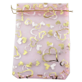 200 PCS 9X12cm Heart Printed Pink Organza Bags Jewelry Pouch Bags.