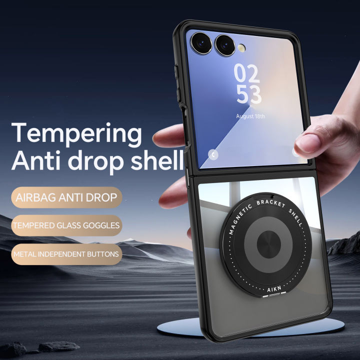 HODON 360° Rotatable Magnetic Kickstand Phone Case for Samsung Galaxy Z Flip 7 6 5 TPU+PC Clear Shockproof Cover