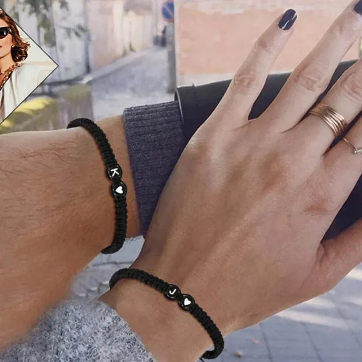 New Hand Woven Couple Bracelet A to Z Name 26 Initials Black Wristbands for Women Men Valentine's Day Gift Jewelry Accessories