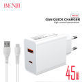 BENJI Quick Charger USB With Type C Fast Charging Cable Multiport Ports Phone Adapter.