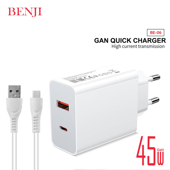 BENJI Quick Charger USB With Type C Fast Charging Cable Multiport Ports Phone Adapter