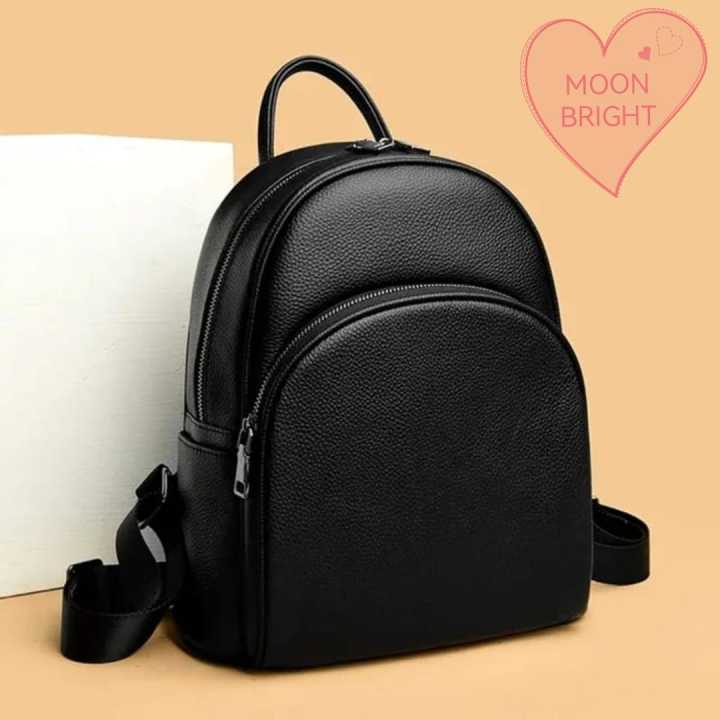 Black Cowhide Leather Backpack for Women, Women's Daypack, Travel Initiated Bags, Luxury Classic Design