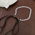 Elegant Black Ribbon Bow Choker Imitation Pearls Beads Charm Necklace Personality Gothic Wedding Jewelry Gifts. 