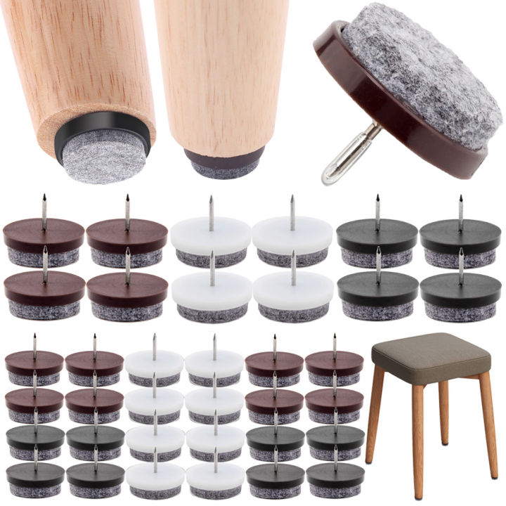 20pcs Furniture Felt Feet Pads with Caps Heavy Duty Nail-On Slider Glide Pad Floor Protector for Wooden Chair Tables Leg Feet