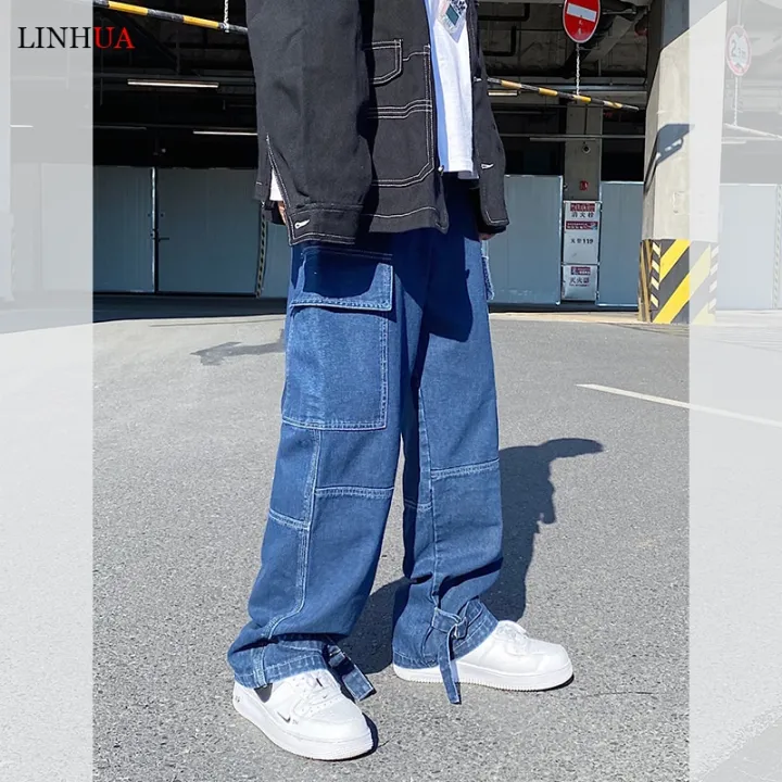 LINHUA%20Men%20Wide%20Leg%20Jeans%20Mens%20Spring%20cargo%20pants%20Hip%20Hop%20Streetwear%20New%20Loose%20Straight%20Baggy%20Denim%20Pants%20Male%20work%20jeans%20-%20Image%205