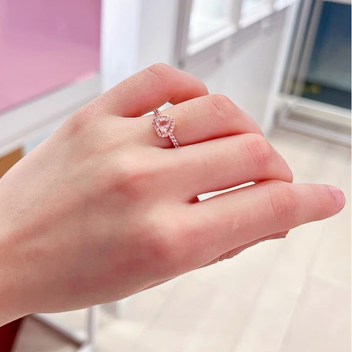 【Aesth Diary Store】(NEW)With Original Pandora Ring Female S925  Silver-Plated Shining Pink Happy Heart Ring Exquisite Fashion Jewelry  Engagement Lover