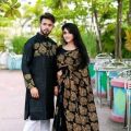 Stylish & fashionable New Matching best/Coupple Dress/For Men & Women / Saree & Panjabi/ (Combo Set)). 