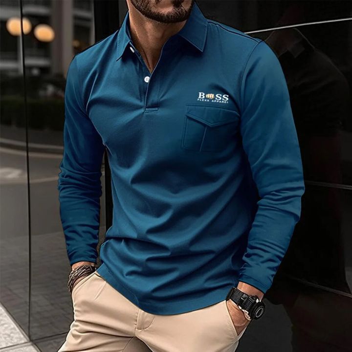 2023 Autumn And Winter New Men's POLO Shirt Double-layer Standing Collar Shirt Long-sleeved Sports Polo Shirt High Quality Shirt