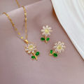 Luxury Ladies Crystal Flower Shaped Necklace and Earring Women's Metal Jewelry Accessories 2pcs Girls' Versatile Set. 