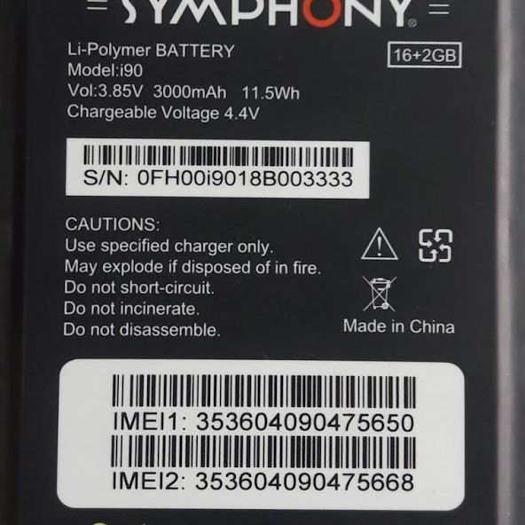 Symphony i90 Mobile Battery 3000 mAh
