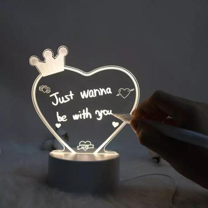 3D LED Love Shape Note Board USB Message Board with Pen Creative Valentine's Day Acrylic Lamp Night Lights Gifts Bedroom Desk Lamp