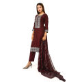 Maroon Readymade Stitched Cotton Three Piece For Women.