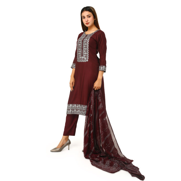 Maroon%20Readymade%20Stitched%20Cotton%20Three%20Piece%20For%20Women%20-%20Image%203