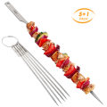 5pcs 10 In ch Flat Titanium Barbecue Skewers Outdoor Backyard Picnic BBQ Grilling Kabob Skewers BBQ Sticks with Wire Ring.
