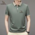 2024 Camel Authentic Emblem 3D Gold Label Men's Middle and Youth Scissor Neck Ice Silk Breathable Fashion Short sleeved T-shirt. 
