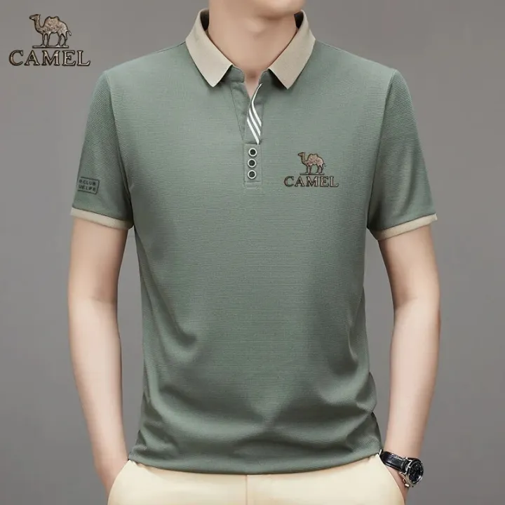 2024%20Camel%20Authentic%20Emblem%203D%20Gold%20Label%20Men's%20Middle%20and%20Youth%20Scissor%20Neck%20Ice%20Silk%20Breathable%20Fashion%20Short%20sleeved%20T-shirt%20-%20Image%203