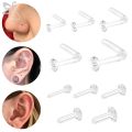 ZS 1 Piece Glass Clear Nose Piercing Retainer I L Shape Nose Studs Invisible Nostril Helix Cartilage Piercings Jewelry 18-10G. 
