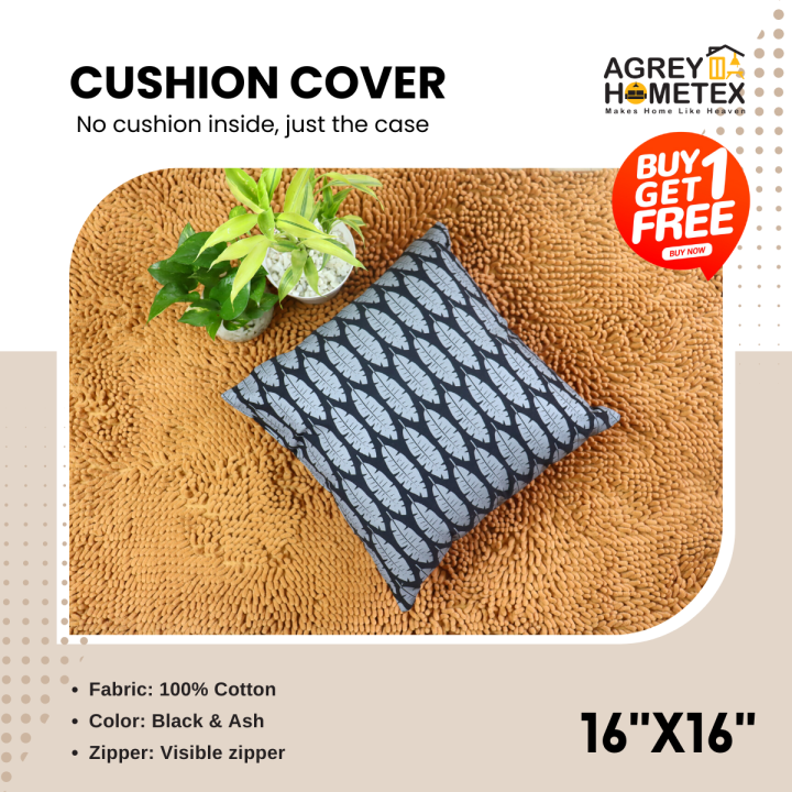 Cushion Cover, Black & Ash (16"x16") Only Cover