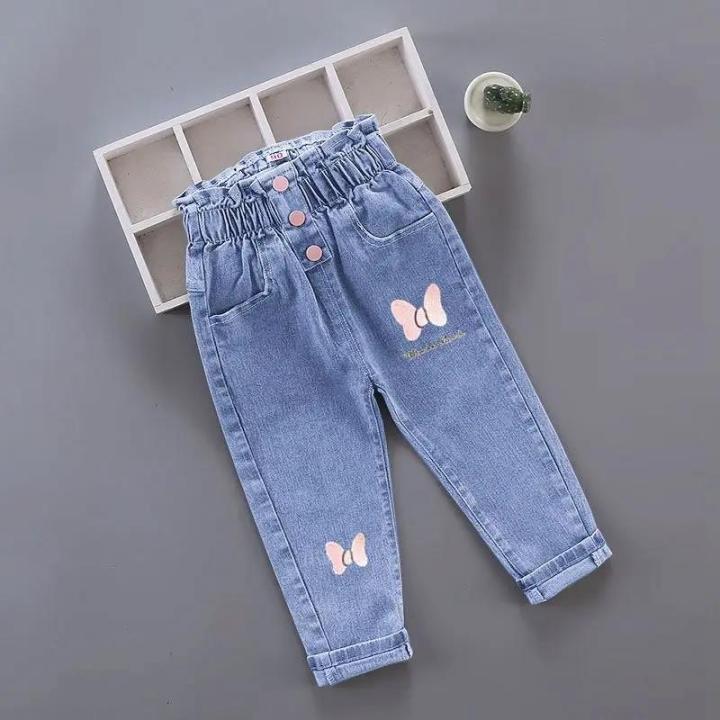 Kids Baby Girls Casual Clothes Jeans Pink Bow Trousers Toddler Infant Denim Clothing Pants Children Bottoms 1 2 3 4 5 6 Years