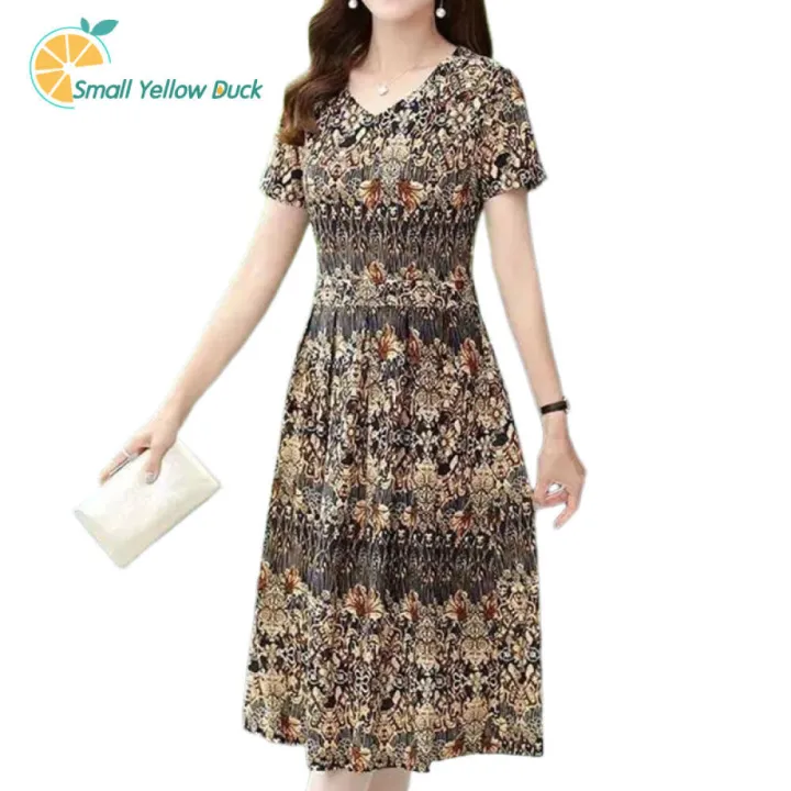Women%20V-neck%20Dress%20Summer%20Ice%20Silk%20Short%20Sleeves%20A-line%20Skirt%20Large%20Size%20Loose%20Casual%20Dress%20Fashion%20Clothing%20-%20Image%205