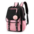 Large School Bags for Teenage Girls USB Port Canvas Schoolbag Student Book Bag Fashion Black Pink Teen School Backpack.