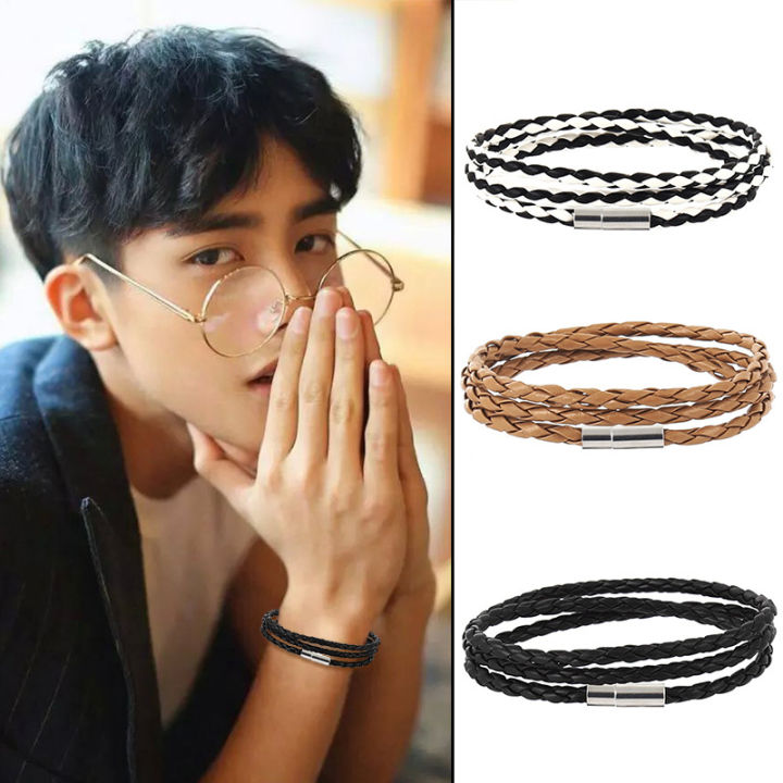 PU%20Leather%20Bracelet%20Black%20Silver%20Men's%20Unisex%20-%20Image%202