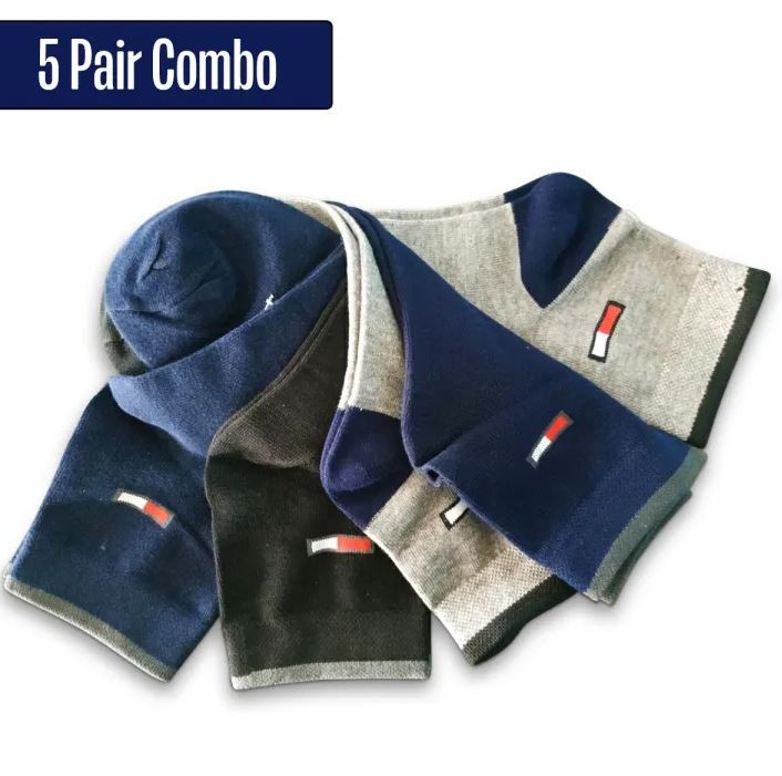 New Men Casual Ankle Socks 5-Pack Set, Comfort Fit, Multi-Color