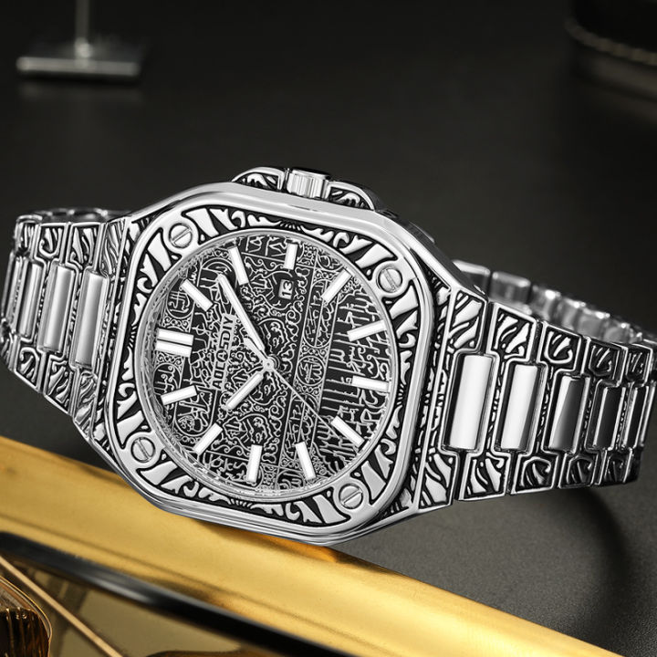 2024%20New%20Vintage%20Gold%20Watch%20Classic%20Engraved%20Bronze%20Quartz%20Watch%20Date%20Waterproof%20Steel%20Band%20Watch%20Foreign%20Trade%20Delivery%20-%20Image%203