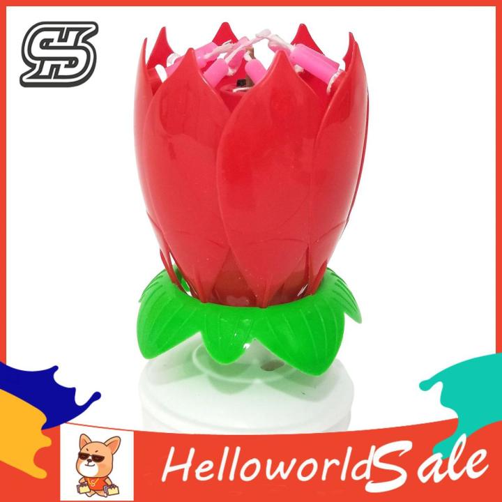 HelloWorld Birthday Candle Solid Paraffin Blossoming Birthday Cake Electronic Lotus Candle