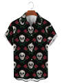 Fashion Skull Floral Men's Shirts Funny Skull 3D Print Streetwear Short Sleeve Tees Hawaiian Shirt Print Lapel Shirts For Men. 