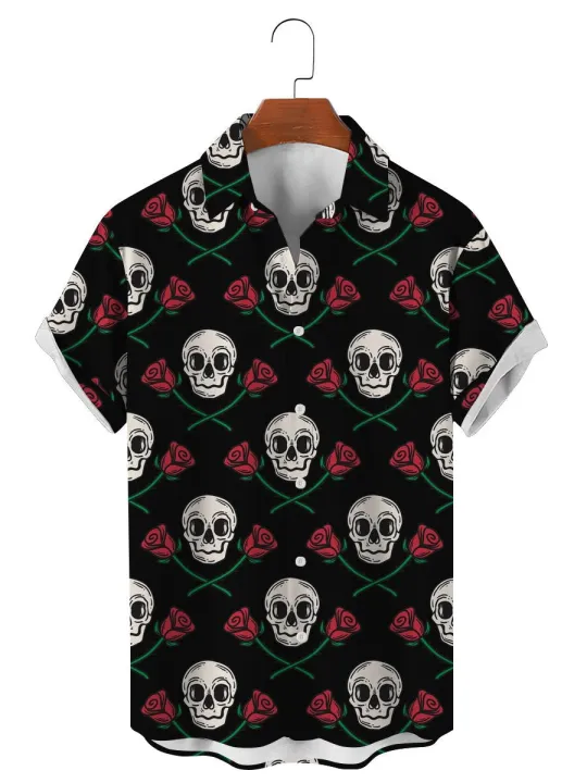 Fashion%20Skull%20Floral%20Men's%20Shirts%20Funny%20Skull%203D%20Print%20Streetwear%20Short%20Sleeve%20Tees%20Hawaiian%20Shirt%20Print%20Lapel%20Shirts%20For%20Men%20-%20Image%204