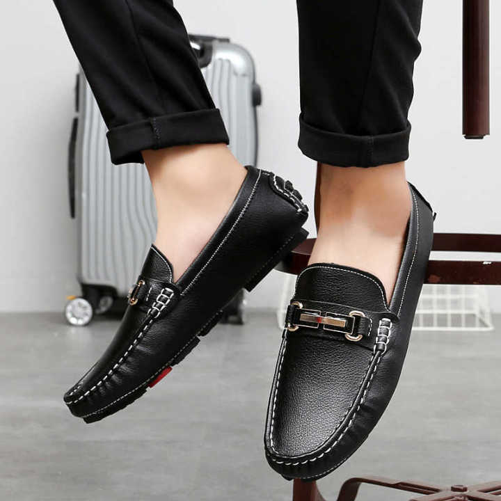 Leather slip moccasins loafers casual shoes for men driving