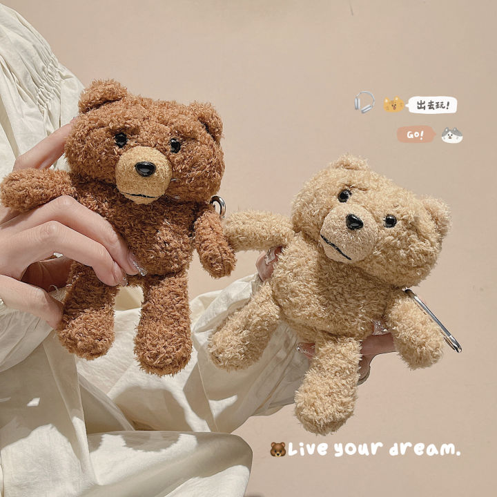 Plush Cartoon Teddy Bear Airpods Earphone Sleeves Apple 1/2 Bluetooth Wireless Protective Case Drop-Resistant for Women