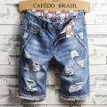 Men Denim Shorts Hole Destroyed Torn Punk Jeans Pants. 