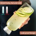 700ml/420ml Capacity Glass Water Bottle With Time Marker Cover For Water Drink Transparent Milk Juice Simple Cup Birthday Gift. 