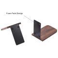 4Pcs Wooden Bookends with Metal Base Heavy Duty Black Walnut Book Stand with Anti-Skid Dots for Office Desktop.