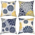 NANLIY Throw Pillow Covers 18x18 Inch Set of 4,Navy Blue Gold Oversized Flower Geometry Square Pillow Cushion Cases. 