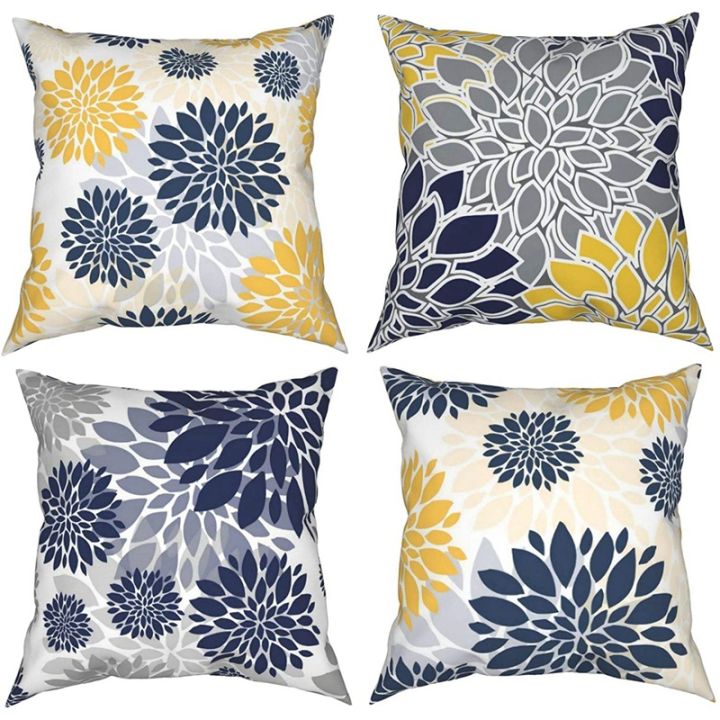 NANLIY%20Throw%20Pillow%20Covers%2018x18%20Inch%20Set%20of%204,Navy%20Blue%20Gold%20Oversized%20Flower%20Geometry%20Square%20Pillow%20Cushion%20Cases%20-%20Image%202