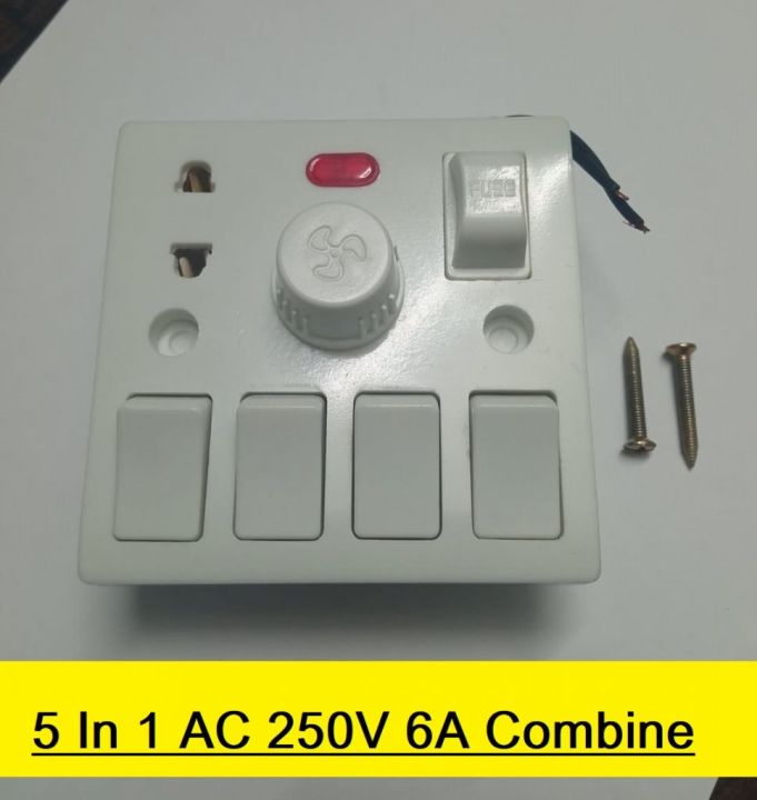 Universal%205%20In%201%20AC%20250V%206A%20Combine%204%20Pcs%20Gang%20Switch%20+%20Fan%20Dimmer%20Regulator%20+%202%20Pin%20Socket%20and%20LED%20Indicator%20+%20Fuse%20Combine%20Wall%20Gang%20Switch%20Box%20-%20Image%202
