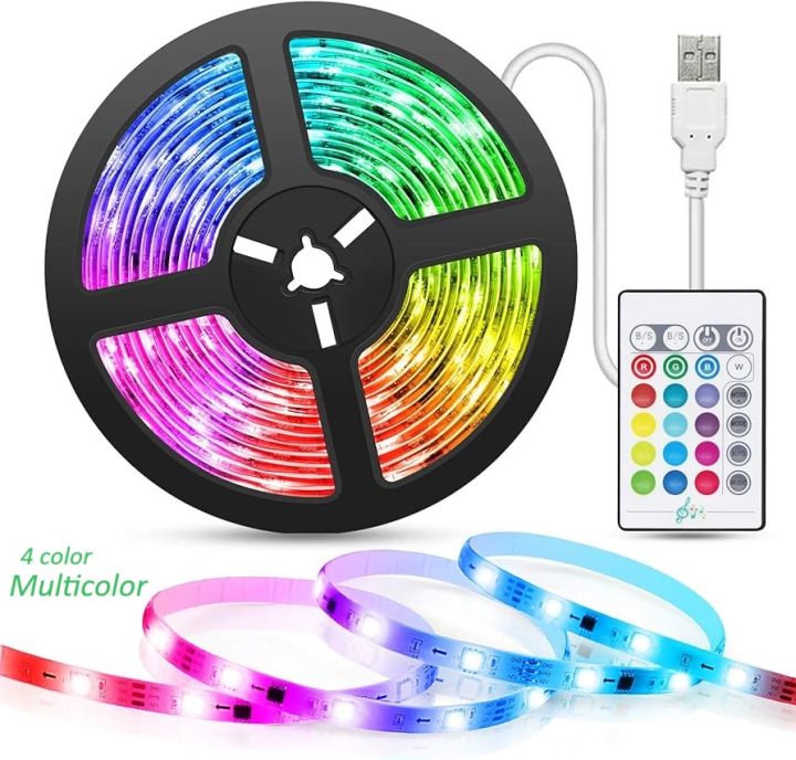 Smd 2835 Dc 12V Led Strip Light With Remote- 5 Meter Rgb Colour Fairy Lights For Ceiling Decoration - Rgb Led Strip Light
