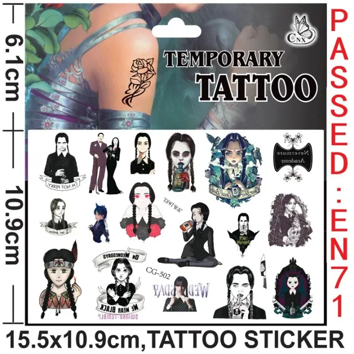 2023%20New%20Tv%20Series%20Wednesday%20Addams%20Movie%20Tattoo%20Stickers%20Movie%20Art%20Sticker%20For%20Women%20Girls%20Role%20Play%20Fun%20For%20Kid%20Toy%20-%20Image%203