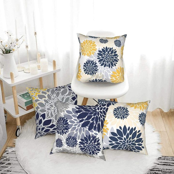NANLIY%20Throw%20Pillow%20Covers%2018x18%20Inch%20Set%20of%204,Navy%20Blue%20Gold%20Oversized%20Flower%20Geometry%20Square%20Pillow%20Cushion%20Cases%20-%20Image%204